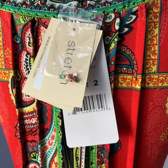 NWT ECI Red Paisley Dress with Beading Size 2 - Picture 5 of 9